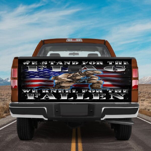 Veteran Tailgate Wrap, We Stand For The Flag Tailgate Wrap Kneeling Soldier Flag Truck Graphic Wraps Patriots Gifts