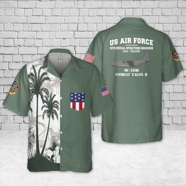 Air Force Aloha Shirt, Hurlburt Field, Florida, US Air Force 15th Special Operations Squadron MC-130H Combat Talon II Pocket Hawaiian Shirt