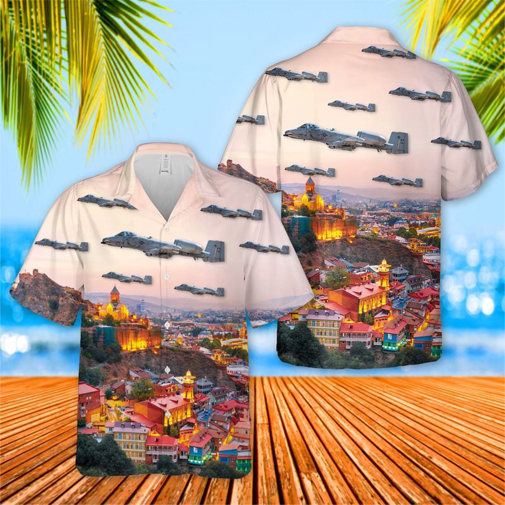 Air Force Aloha Shirt, USAF 75th Fighter Squadron Tiger Sharks Fairchild Republic A-10C Thunderbolt II Hawaiian Shirt Air Force Aloha Shirt, USAF 75th Fighter Squadron Tiger Sharks Fairchild Republic A-10C Thunderbolt II Hawaiian Shirt