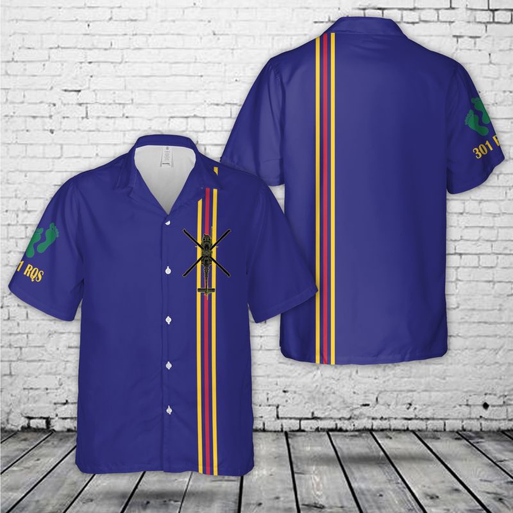 Air Force Aloha Shirt, US Air Force 301st Rescue Squadron Helicopter Hawaiian Shirt
