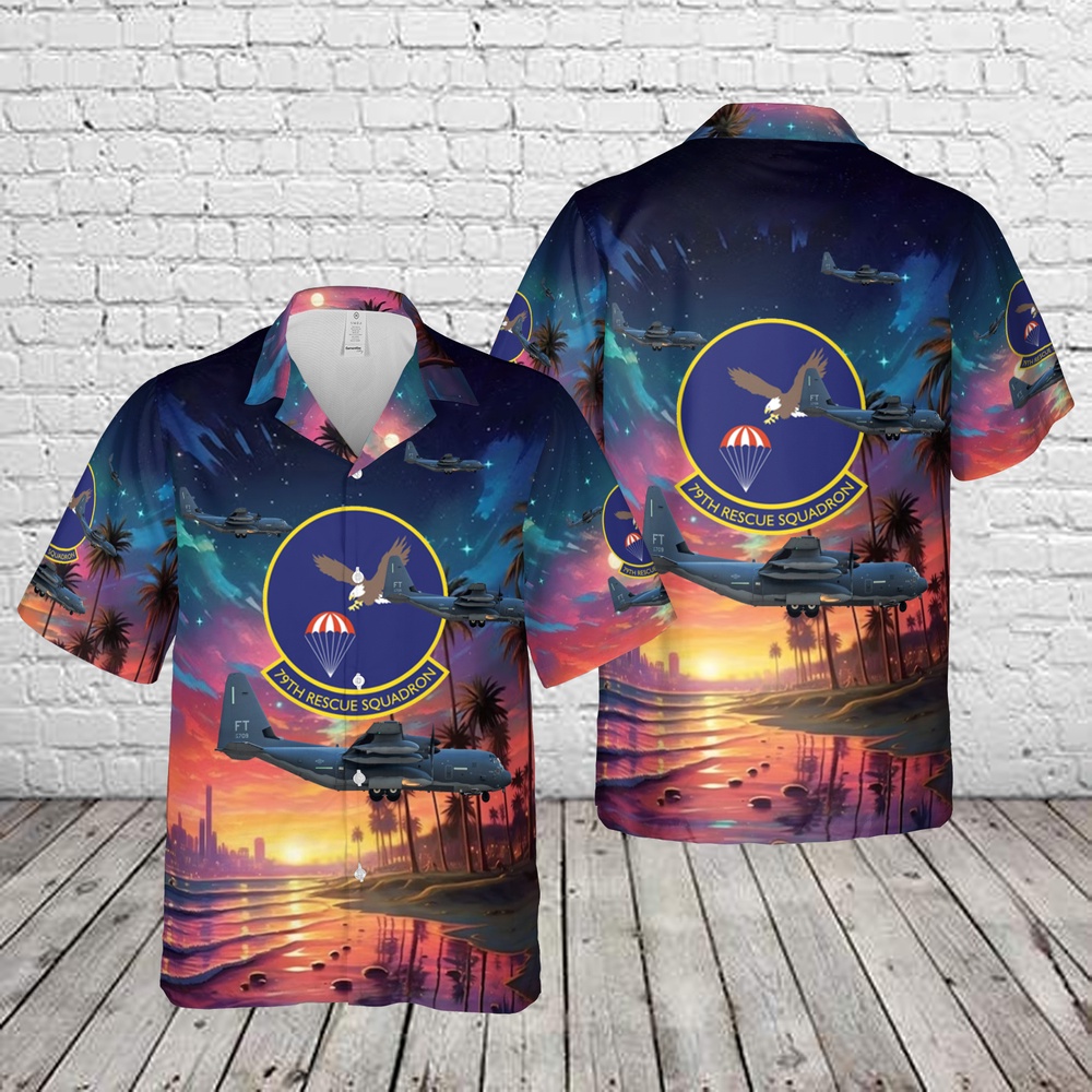 Air Force Aloha Shirt, US Air Force 79th Rescue Squadron Lockheed Martin HC-130J Combat King II, 09-5709 FT Hawaiian Shirt Air Force Aloha Shirt, US Air Force 79th Rescue Squadron Lockheed Martin HC-130J Combat King II, 09-5709 FT Hawaiian Shirt