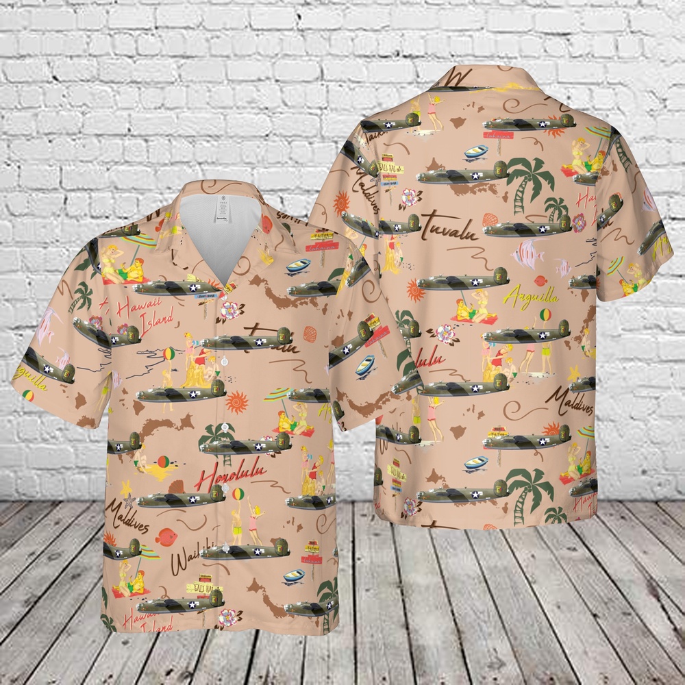 Air Force Aloha Shirt, US Air Force B-24D Hot Stuff, 330th Bomb Squadron, 93rd Bomb Group, 1943 Hawaiian Shirt