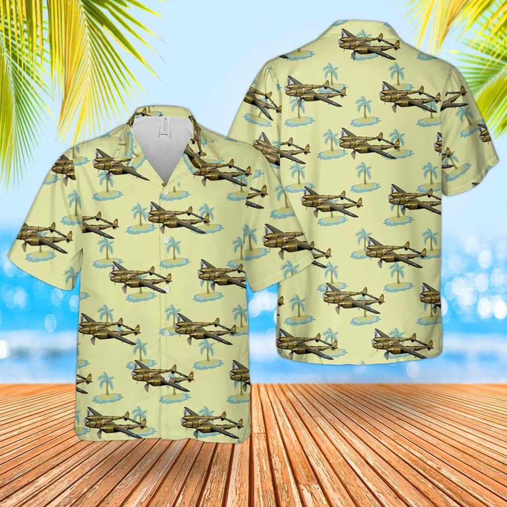 Air Force Aloha Shirt, US Air Force Lockheed P-38F Lightning Glacier Girl Hawaiian Shirt Air Force Aloha Shirt, US Air Force Lockheed P-38F Lightning Glacier Girl Hawaiian Shirt