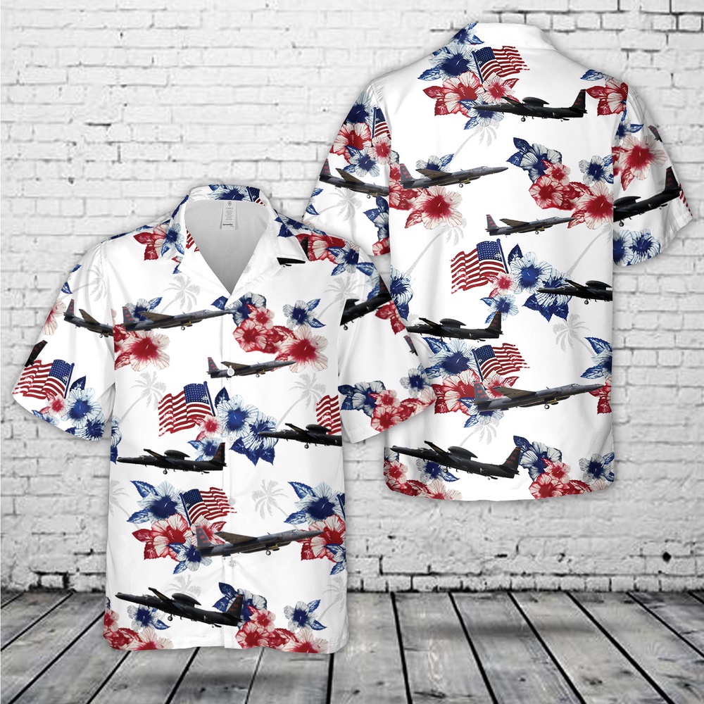 Air Force Aloha Shirt, US Air Force Lockheed U-2S Dragon Lady Red White Blue Flag Floral Hawaiian Shirt Air Force Aloha Shirt, US Air Force Lockheed U-2S Dragon Lady Red White Blue Flag Floral Hawaiian Shirt
