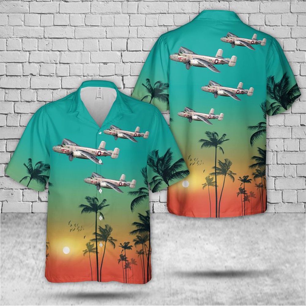 Air Force Aloha Shirt, US Air Force North American B-25J Mitchell Take-Off Time Hawaiian Shirt