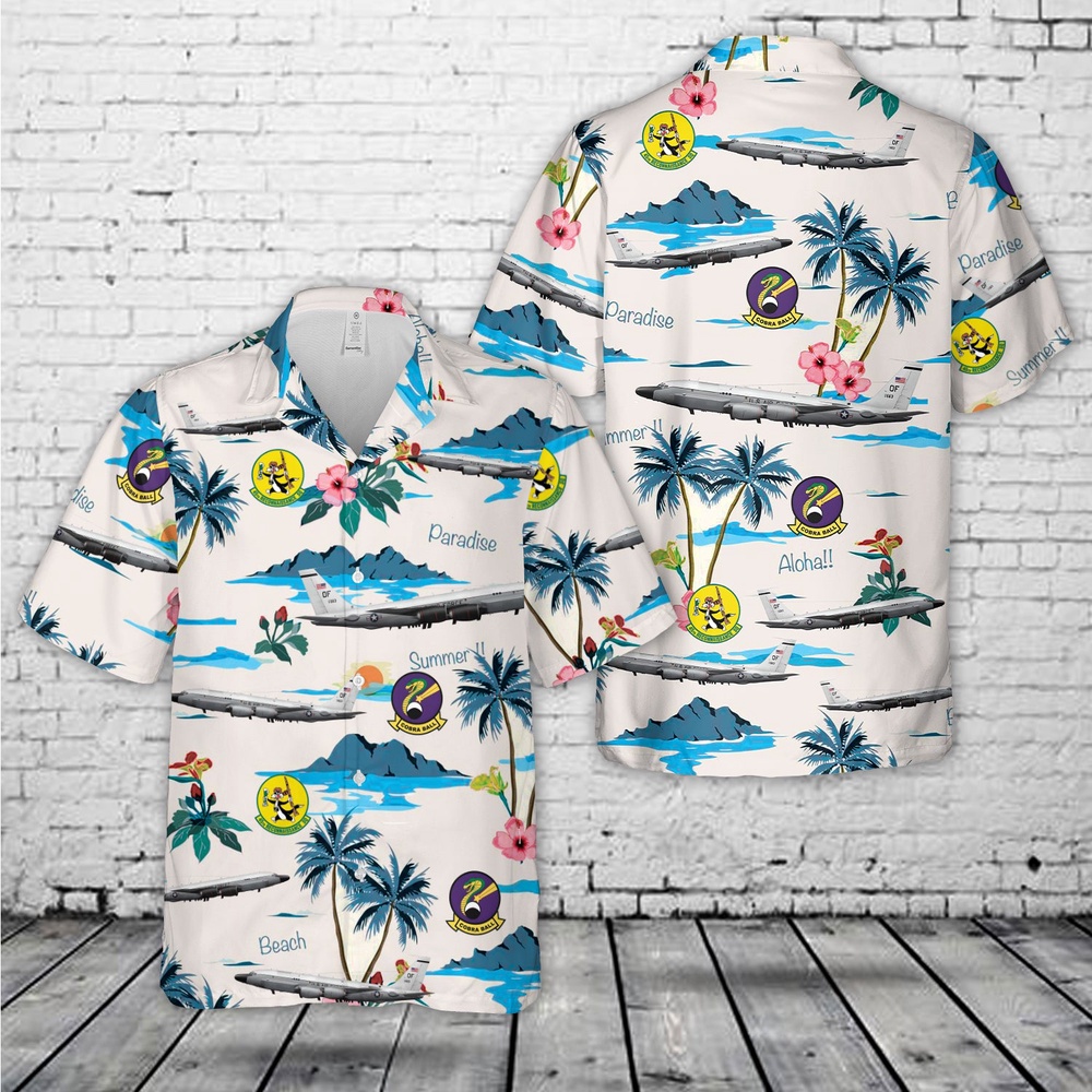 Air Force Aloha Shirt, US Air Force RC-135S Cobra Ball 55th Wing, 45th Reconnaissance Squadron, 61-2663 Hawaiian Shirt Air Force Aloha Shirt, US Air Force RC-135S Cobra Ball 55th Wing, 45th Reconnaissance Squadron, 61-2663 Hawaiian Shirt