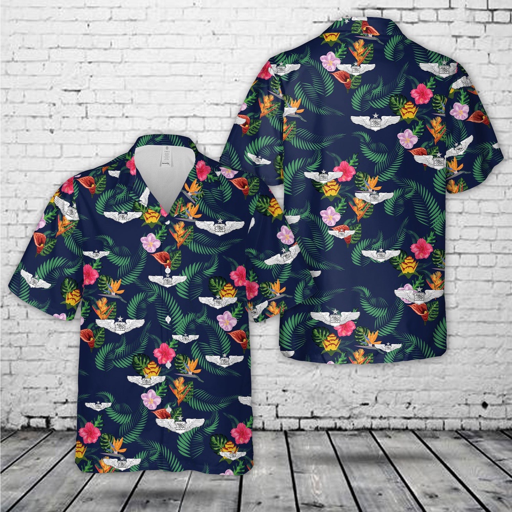 Air Force Aloha Shirt, US Air Force Senior Astronaut Observer Navigator Combat System Officer Badge Hawaiian Shirt Air Force Aloha Shirt, US Air Force Senior Astronaut Observer Navigator Combat System Officer Badge Hawaiian Shirt