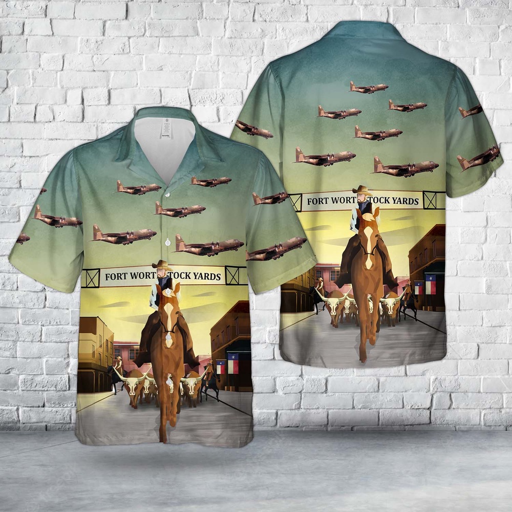 Air Force Aloha Shirt, US Air Force Texas Air National Guard 181st Tactical Airlift Squadron Lockheed C-130B-LM Hercules 58-0734 Hawaiian Shirt