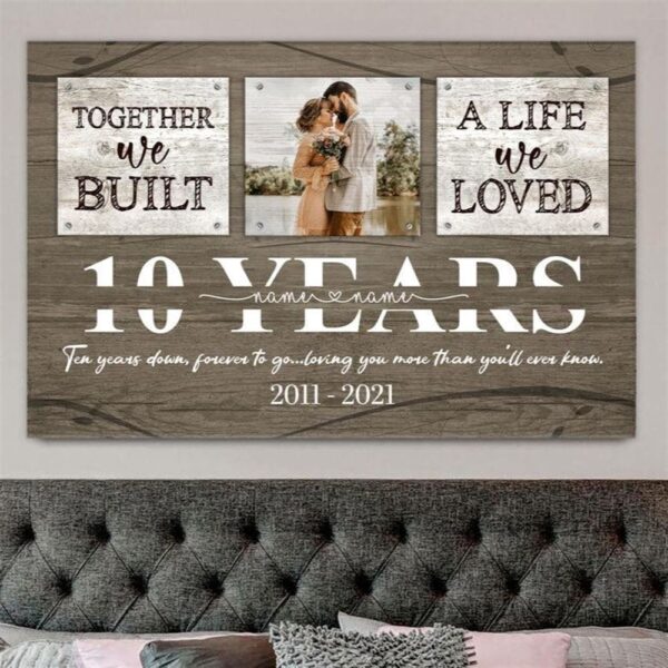 Canvas Prints Valentine’s Day, Personalized 10 Year Together Canvas Anniversary Gift For Her For Him, Couple Lovers Wall Art