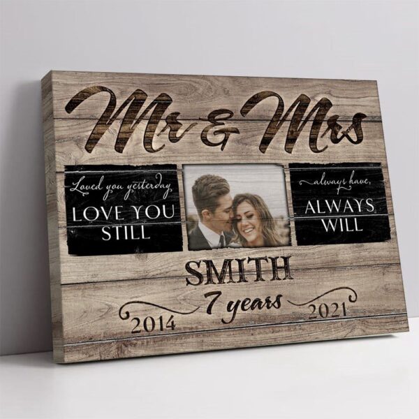 Canvas Prints Valentine’s Day, Personalized 7 Years Anniversary Gift Mr & Mrs Custom Photo Canvas, Couple Lovers Wall Art