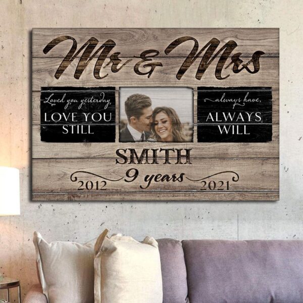 Canvas Prints Valentine’s Day, Personalized 8th Anniversary Mr & Mrs Love You Custom Photo Canvas, Couple Lovers Wall Art
