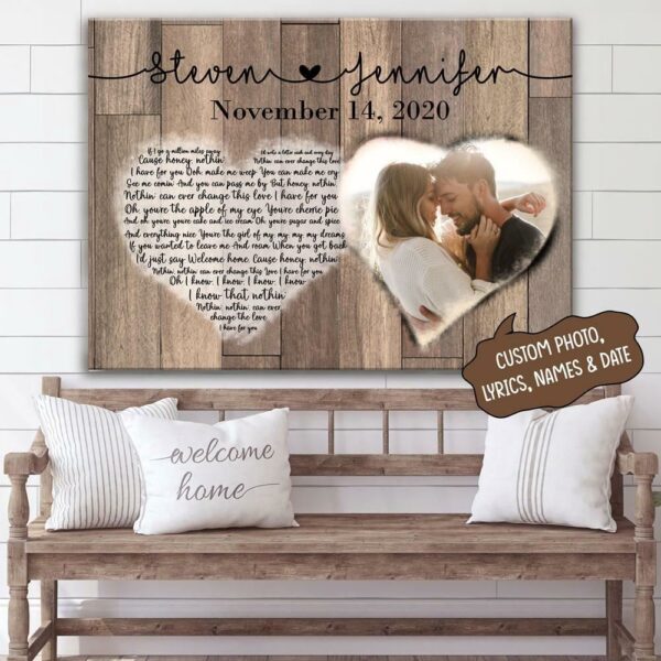 Canvas Prints Valentine’s Day, Personalized Anniversary Gift Couple Custom Name Lyric Photo Canvas, Couple Lovers Wall Art