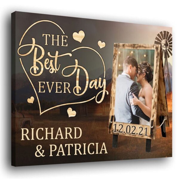 Canvas Prints Valentine’s Day, Personalized Anniversary Gift The Best Day Custom Photo Date Canvas, Couple Lovers Wall Art