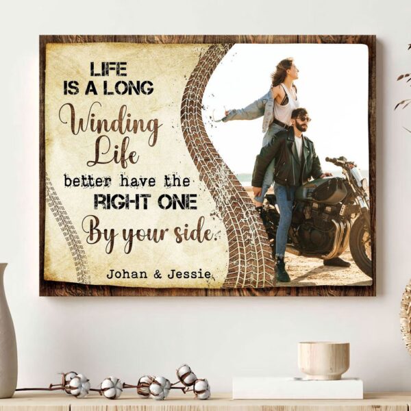 Canvas Prints Valentine’s Day, Personalized Biker Couple Life Is A Long Ride Canvas, Couple Lovers Wall Art