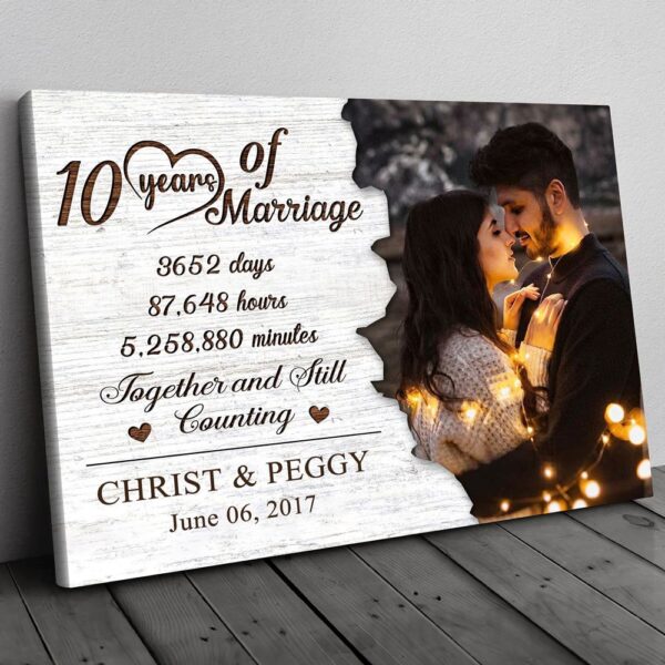 Canvas Prints Valentine’s Day, Personalized Couple 10 Years Anniversary Marriage Meaningful Canvas, Couple Lovers Wall Art