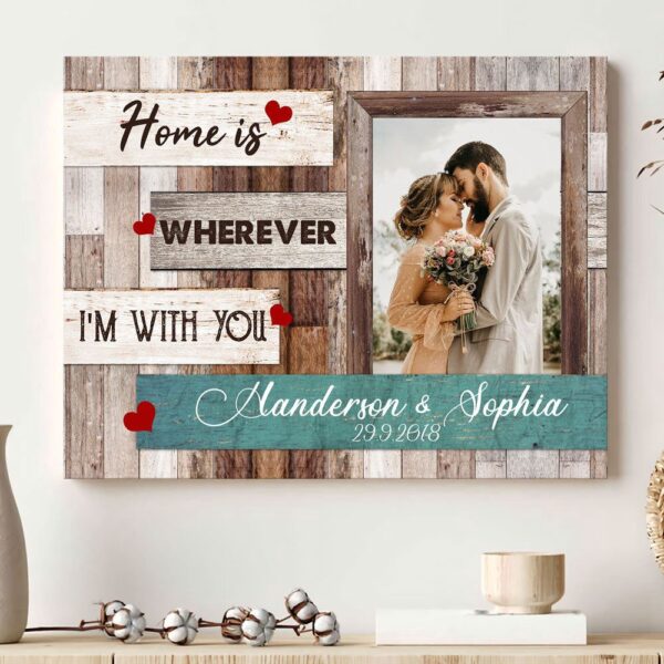 Canvas Prints Valentine’s Day, Personalized Couple Wife Husband Home Is Wherever Anniversary Canvas, Couple Lovers Wall Art