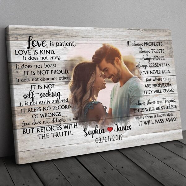 Canvas Prints Valentine’s Day, Personalized Love Is Patient Couple Anniversary Photo Canvas, Couple Lovers Wall Art