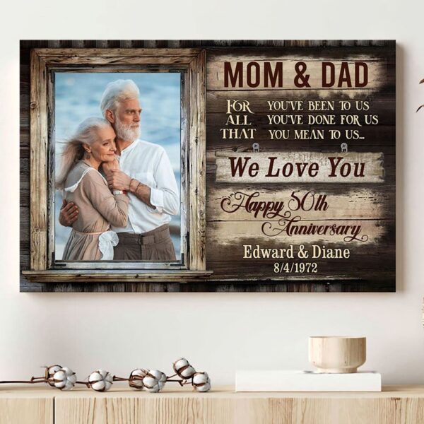 Canvas Prints Valentine’s Day, Personalized Parent Mom Dad Happy 50 Anniversary Canvas, Couple Lovers Wall Art