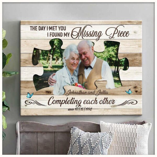 Canvas Prints Valentine’s Day, Personalized The Day I Met You Puzzle Image Canvas Anniversary Gift, Couple Lovers Wall Art