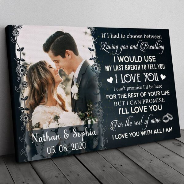 Canvas Prints Valentine’s Day, Personalized Wife Husband Couple Last Breath Love Anniversary Canvas, Couple Lovers Wall Art