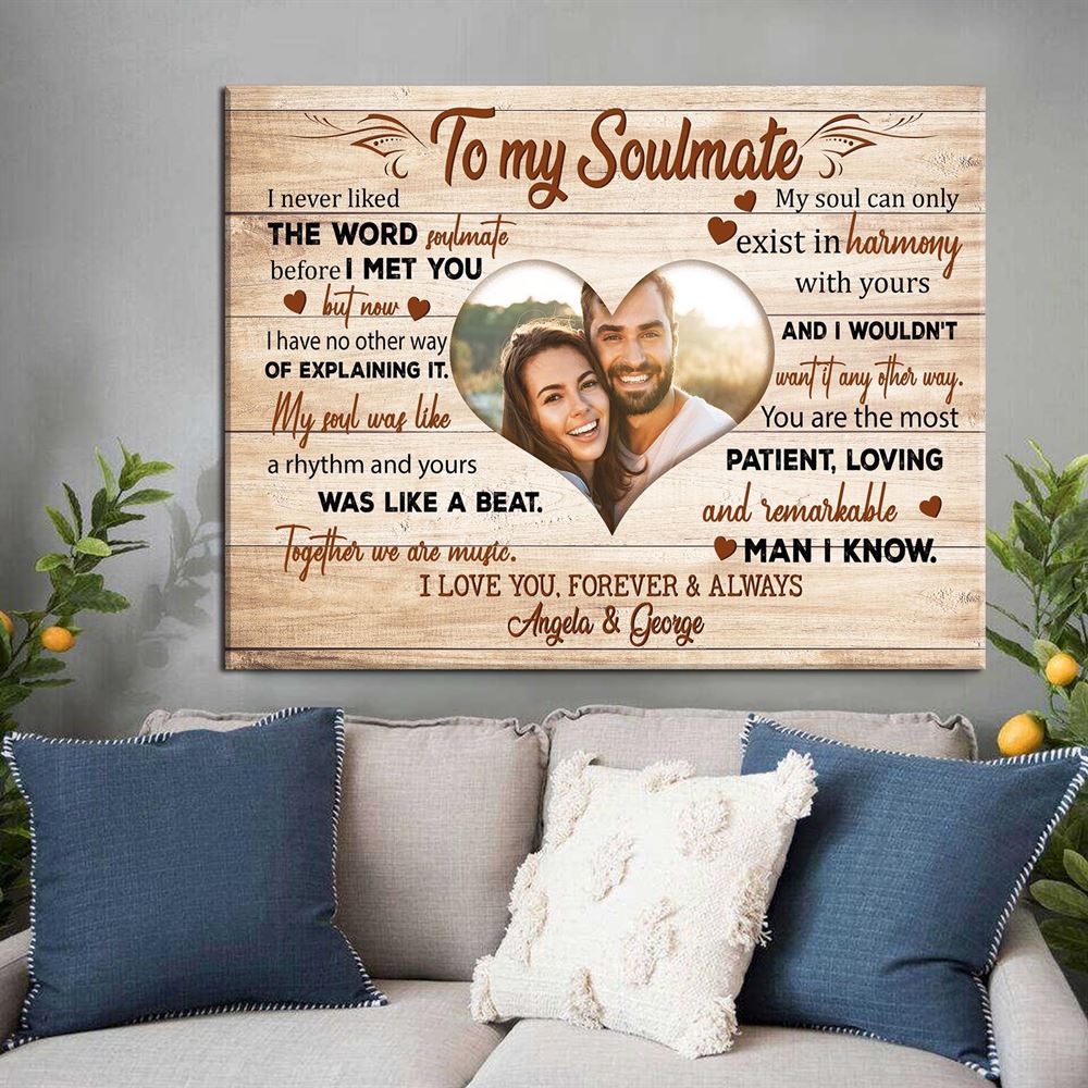 Canvas Prints Valentine’s Day, Personalized for Him Boyfriend to My Soulmate Husband Romantic Canvas, Couple Lovers Wall Art