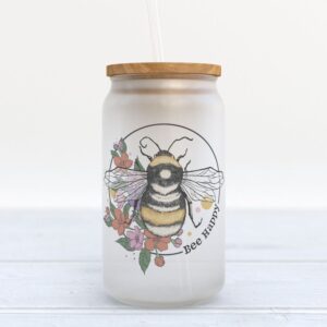 Frosted Glass Can, Bee Happy Frosted Bottle…