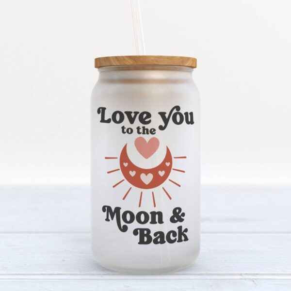 Frosted Glass Can, Happy Valentines Day Frosted Bottle Love You To The Moon & Black Red Heart Couple Gifts Romantics