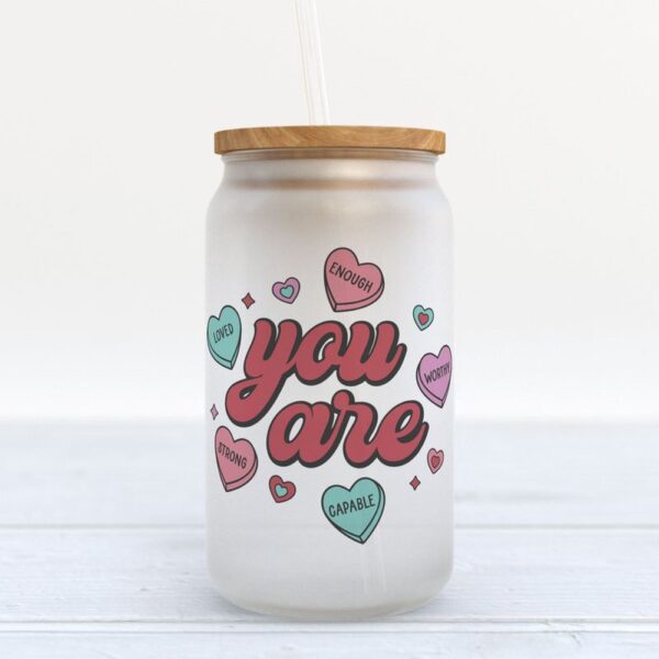 Frosted Glass Can, Happy Valentines Day Frosted Glass Can You Are Candy Hearts Glass Bottle Couple Glass Can Romantic