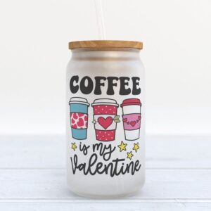 Frosted Glass Can, Happy Valentines Day Glass…