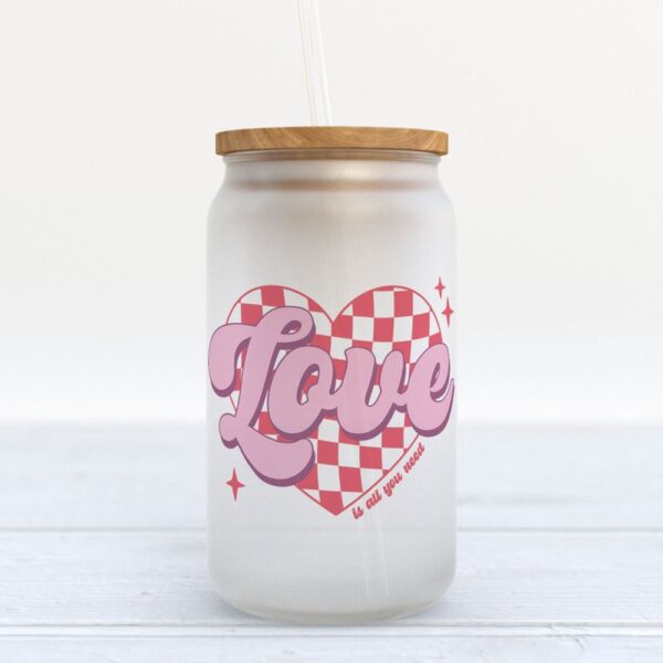 Frosted Glass Can, Love Is All You Need Frosted Bottle Happy Valentines Day Glass Can Romantic Couple Gifts Anniversary