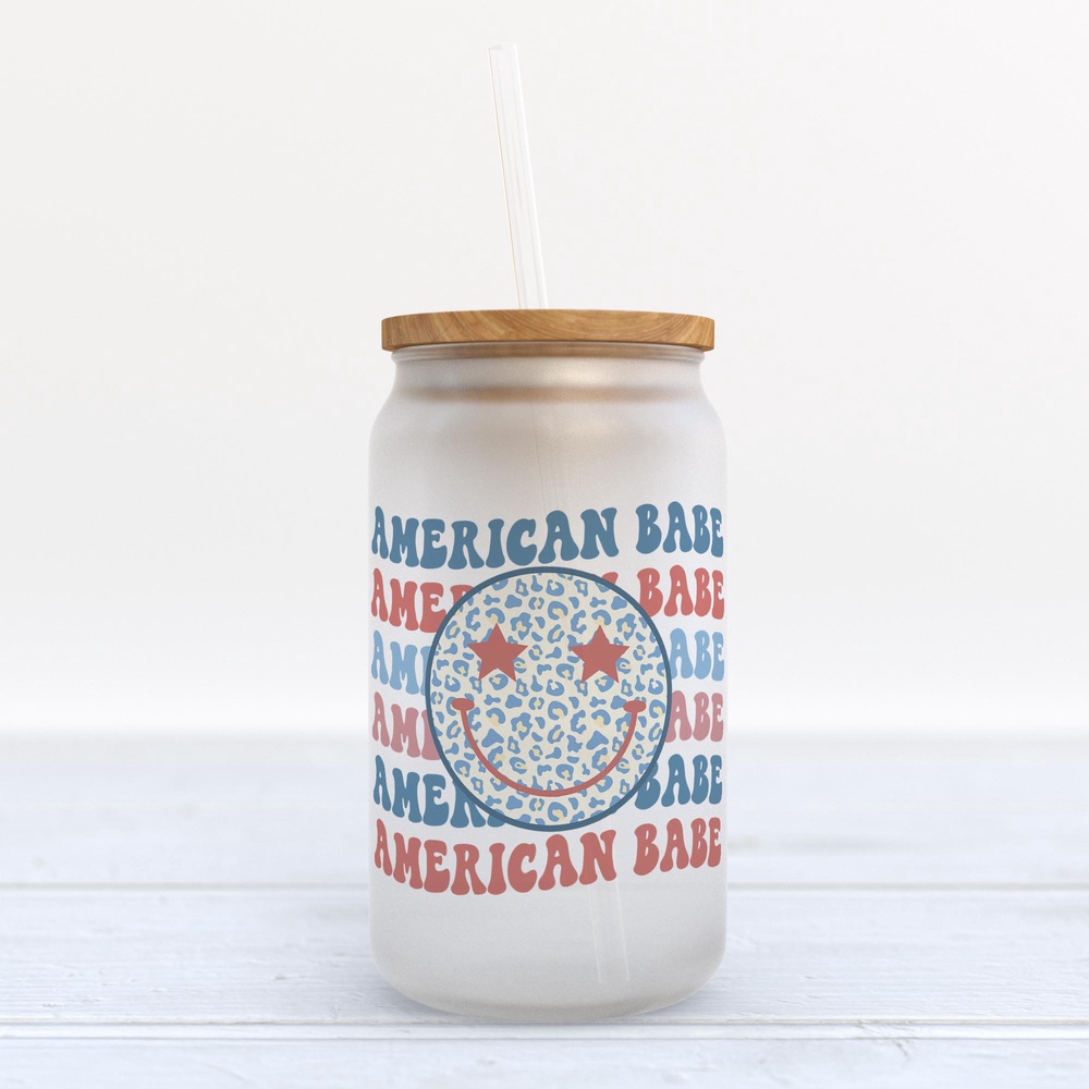 Frosted Glass Can, Valentine Gift, American Babe Frosted Glass Can Tumbler