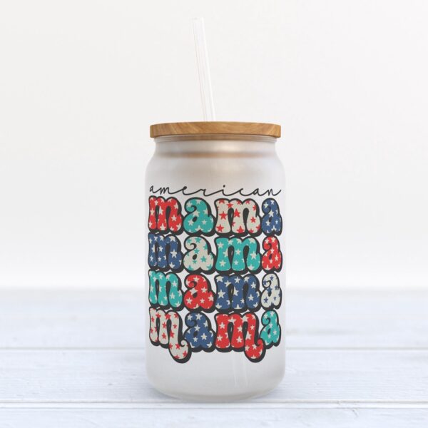 Frosted Glass Can, Valentine Gift, American Mama Frosted Glass Can Tumbler