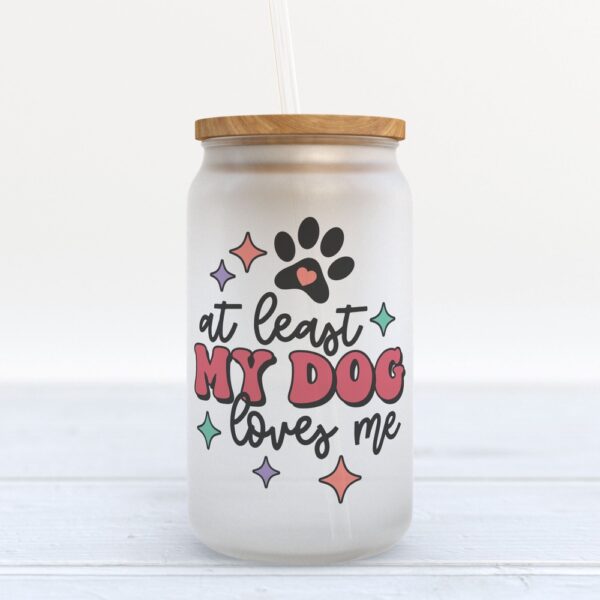Frosted Glass Can, Valentine Gift, At Least My Dog Loves Me Frosted Glass Can Tumbler