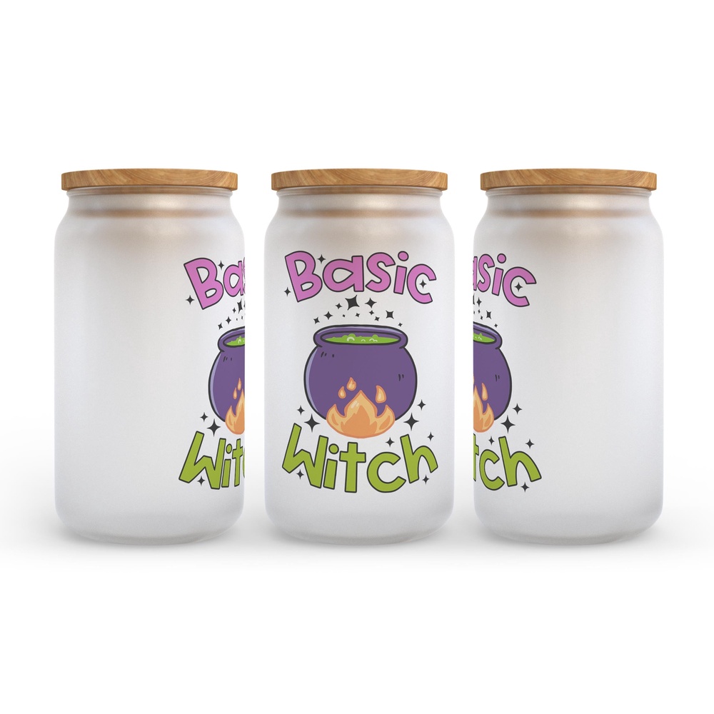 Frosted Glass Can, Valentine Gift, Basic Witch Halloween Frosted Glass Can Tumbler