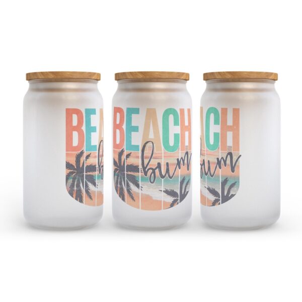 Frosted Glass Can, Valentine Gift, Beach Bum Frosted Glass Can Tumbler