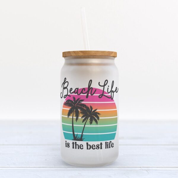 Frosted Glass Can, Valentine Gift, Beach Life is the Best Life Frosted Glass Can Tumbler