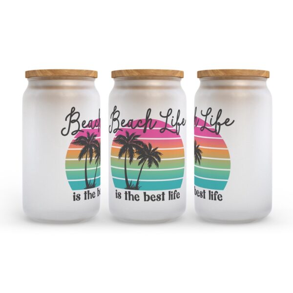 Frosted Glass Can, Valentine Gift, Beach Life is the Best Life Frosted Glass Can Tumbler