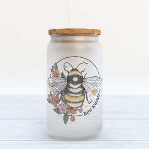 Frosted Glass Can, Valentine Gift, Bee Happy…