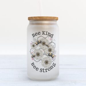 Frosted Glass Can, Valentine Gift, Bee Kind…
