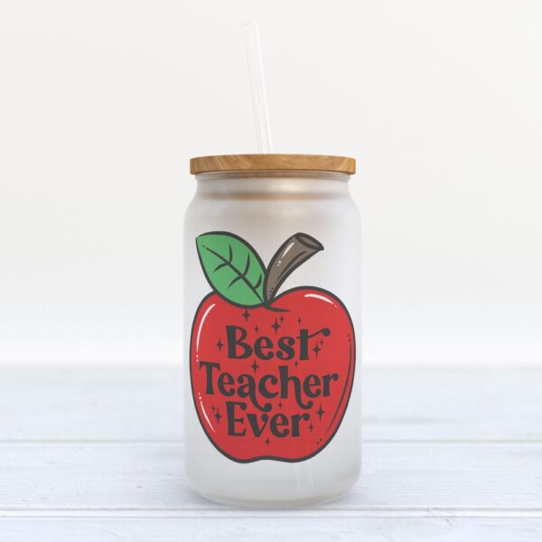 Frosted Glass Can, Valentine Gift, Best Teacher Ever Frosted Glass Can Tumbler