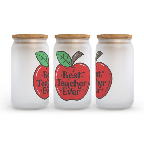 Frosted Glass Can, Valentine Gift, Best Teacher Ever Frosted Glass Can Tumbler