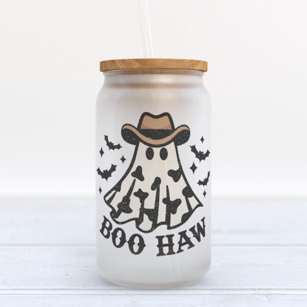 Frosted Glass Can, Valentine Gift, Boo Haw Halloween Frosted Glass Can Tumbler