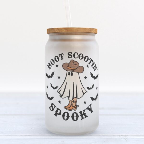 Frosted Glass Can, Valentine Gift, Boot Scootin Spooky Halloween Frosted Glass Can Tumbler