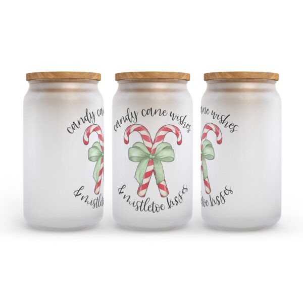 Frosted Glass Can, Valentine Gift, Candy Cane Wishes and Mistletoe Kisses Christmas Frosted Glass Can Tumbler