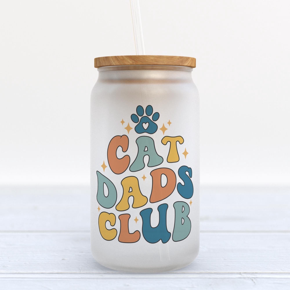 Frosted Glass Can, Valentine Gift, Cat Dads Club Frosted Glass Can Tumbler