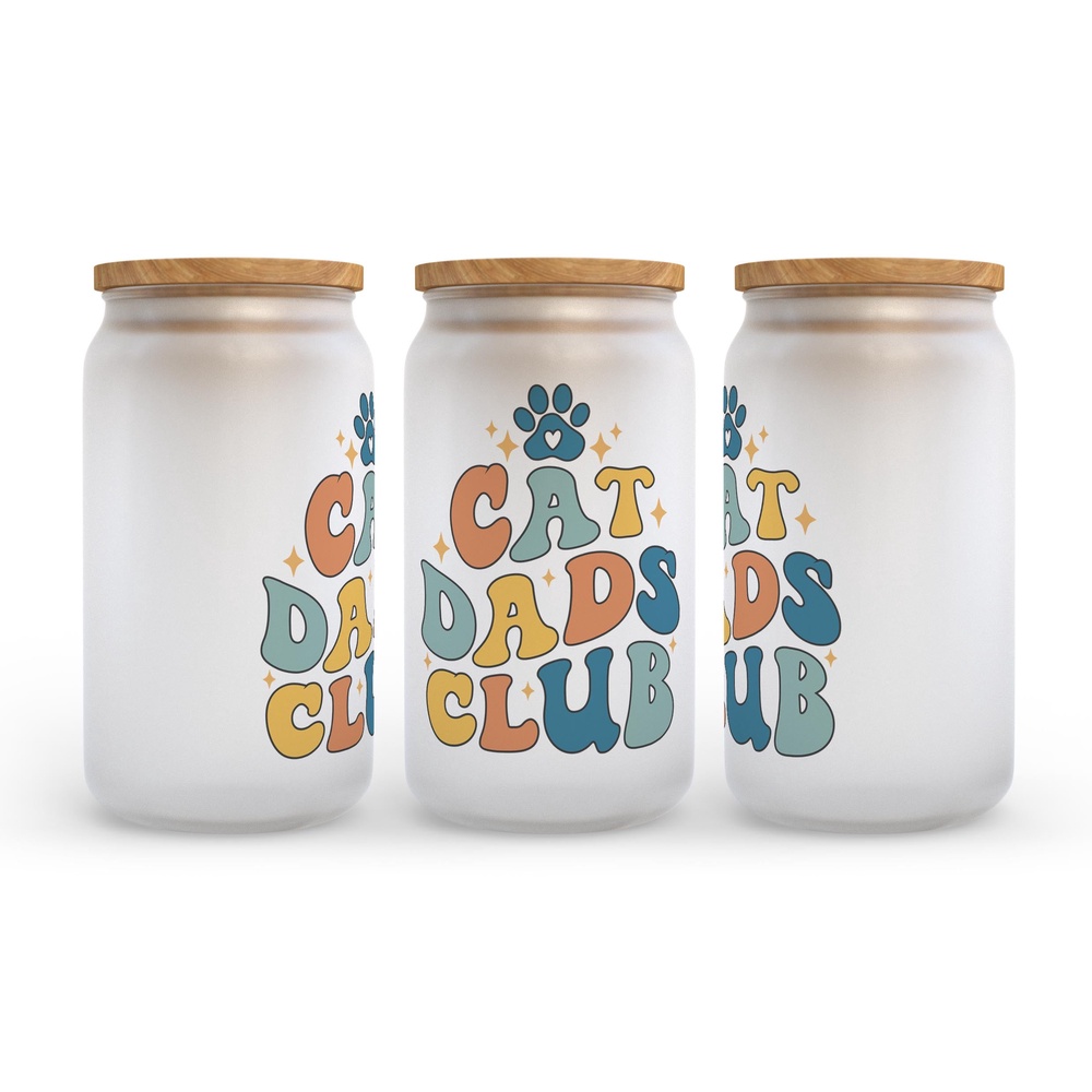 Frosted Glass Can, Valentine Gift, Cat Dads Club Frosted Glass Can Tumbler