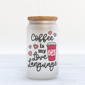 Frosted Glass Can, Valentine Gift, Coffee is…