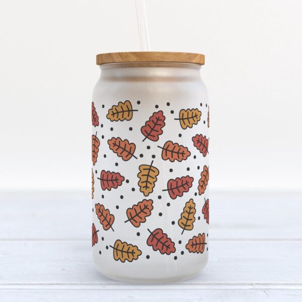 Frosted Glass Can, Valentine Gift, Colorful Fall Leaves Frosted Glass Can Tumbler