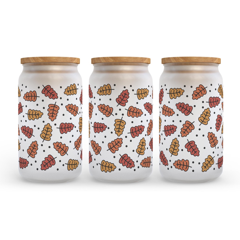 Frosted Glass Can, Valentine Gift, Colorful Fall Leaves Frosted Glass Can Tumbler
