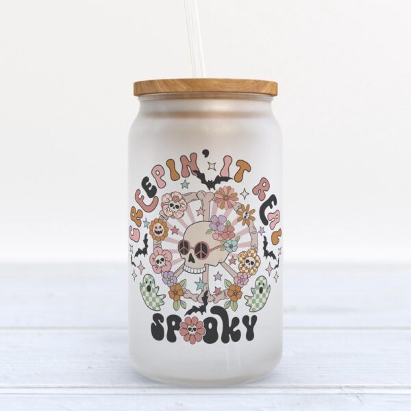 Frosted Glass Can, Valentine Gift, Creepin It Real Spooky Halloween Frosted Glass Can Tumbler